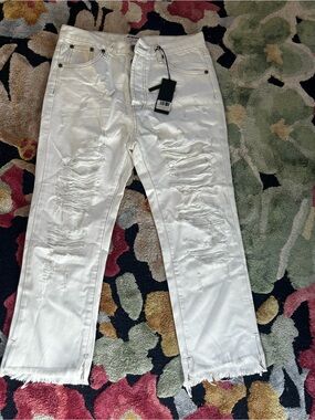 One Teaspoon Hooligan Distressed White Ripped Jeans